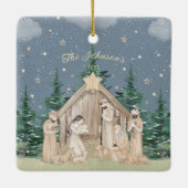 Watercolor-Weihnachtsnativität Keramikornament (Rückseite)
