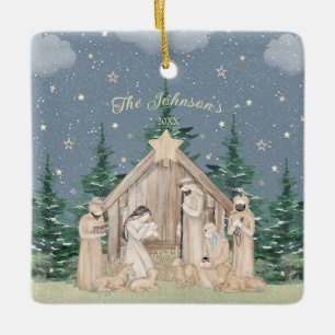 Watercolor-Weihnachtsnativität Keramikornament