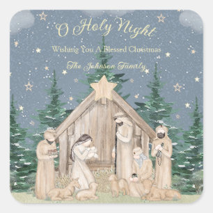 Watercolor-Weihnachtsnativität  Quadratischer Aufkleber