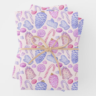Watercolor-Weihnachtsschmuck, Zuckerstange Geschenkpapier Set