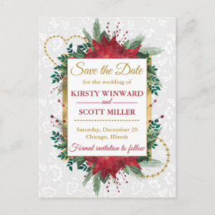 Watercolor-Weihnachtsstern-Winterhochzeit - Rettet Postkarte