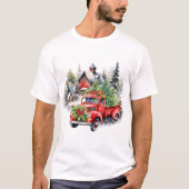 Watercolor Weihnachtswagen T-Shirt (Vorderseite)