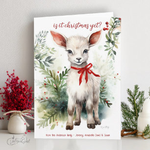 Watercolor Weihnachtsziege Baby Ist es schon Weihn Karte