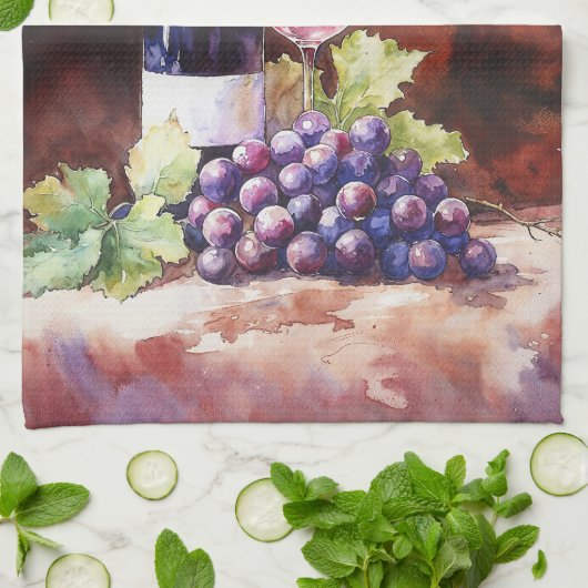 Watercolor Wein Geschirrtuch (Gefaltet)