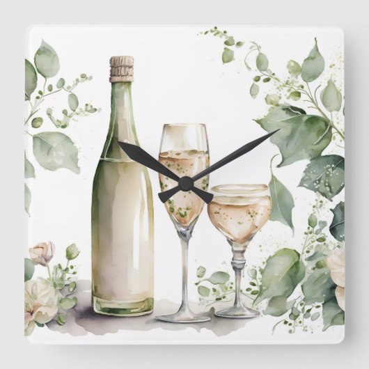 Watercolor Wein Quadratische Wanduhr (Vorderseite)