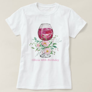 Watercolor Weinglas Flora Geburtstag T-Shirt