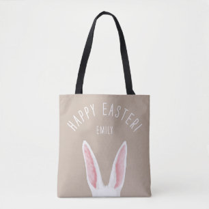 Watercolor Weiße Hasenohren Mit Namen Frohe Ostern Tasche