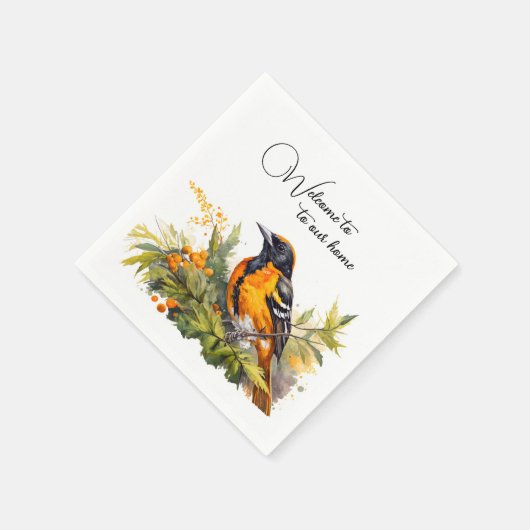 Watercolor Welcome Baltimore Oriole Serviette (Ecke)