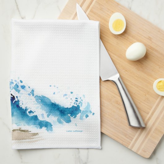 Watercolor-Wellenstrand Geschirrtuch (Viertel Falte)