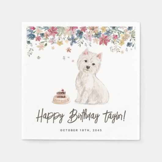 Watercolor West Highland White Terrier Birthday Serviette (Vorderseite)