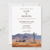 Watercolor Western Mountain Cowboy Ranch Wedding Einladung (Vorderseite)