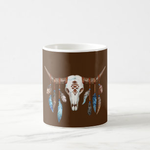 Watercolor Western Skull with Feathers Kaffeetasse