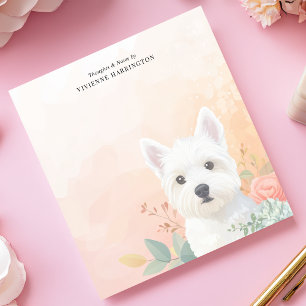 Watercolor Westie Pastell Blumen Personalisiert Notizblock