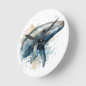 Watercolor Whale Wonder Runde Wanduhr (Winkel)