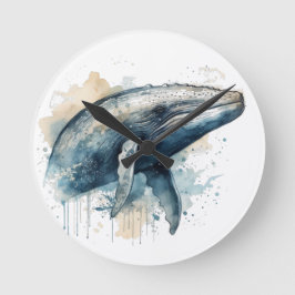 Watercolor Whale Wonder Runde Wanduhr