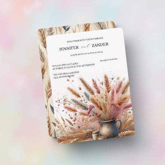 Watercolor Wheat Elegante Rustikale Hochzeit im He Einladung