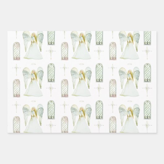 Watercolor Whimsical Angel Cross Muster Geschenkpapier Set (Vorderseite 2)