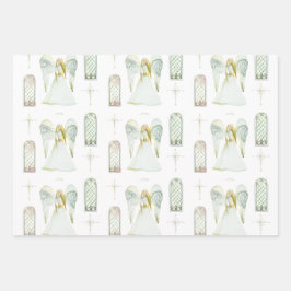 Watercolor Whimsical Angel Cross Muster Geschenkpapier Set