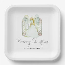 Watercolor Whimsical Angel Frohe Weihnachtsschrift Pappteller