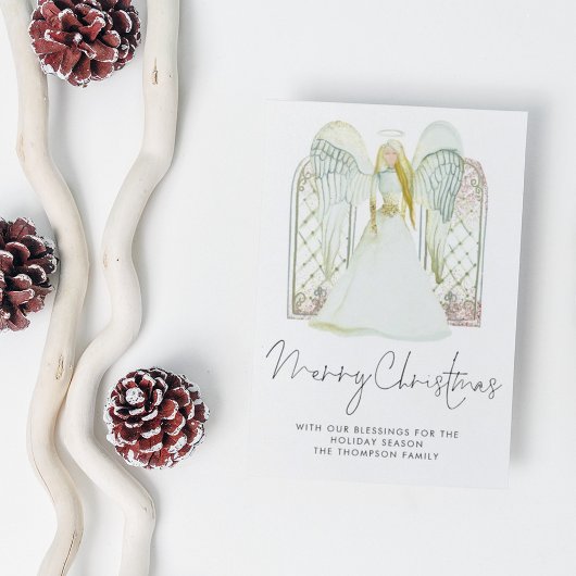 Watercolor Whimsical Angel Frohe Weihnachtsschrift Postkarte