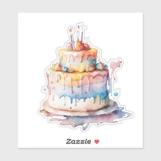 Watercolor Whimsical Birthday Cake Aufkleber (Blatt)