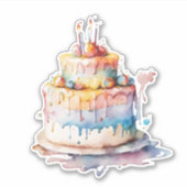 Watercolor Whimsical Birthday Cake Aufkleber (Vorderseite)