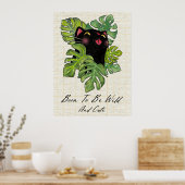 Watercolor Whimsical Black Cat And Monstera Leaves Poster (Küche)