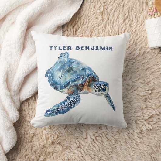 Watercolor Whimsical Blue Sea Turtle Kissen (Decke)