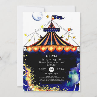 Watercolor Whimsical Circus Geburtstag Einladung