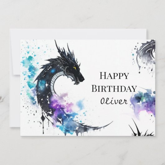 Watercolor Whimsical Dragon Birthday Karte (Vorderseite)