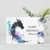 Watercolor Whimsical Dragon Birthday Karte (Stehend Vorderseite)