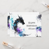 Watercolor Whimsical Dragon Birthday Karte (Vorderseite/Rückseite Beispiel)