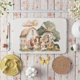 Watercolor Whimsical Farm Animals Badematte