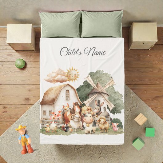 Watercolor Whimsical Farm Animals Fleecedecke