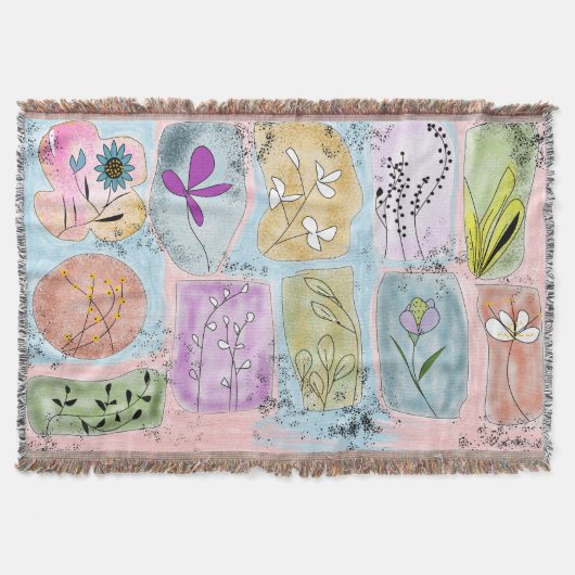 Watercolor Whimsical Flowery Doodle Throw Blanket Decke (Vorderseite)