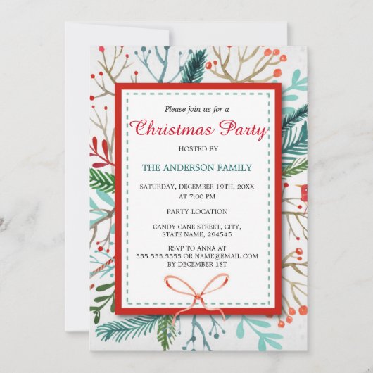 Watercolor Whimsical Forest Christmas Party laden Einladung (Vorderseite)