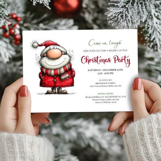 Watercolor Whimsical Santa Claus Festive Invite Einladung
