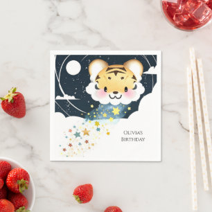 Watercolor Whimsical Tiger Geburtstag Serviette