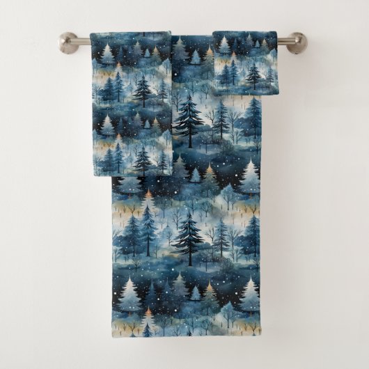 Watercolor Whimsical Winter Wonderland Christmas Badhandtuch Set (Insitu)