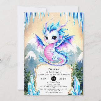 Watercolor Whimsy Dragon Birthday Einladung