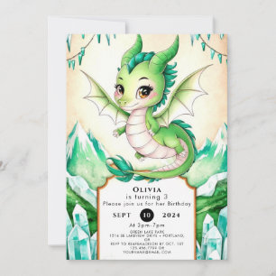 Watercolor Whimsy Dragon Birthday Einladung