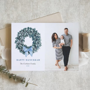 Watercolor White Berry Wreath Happy Hanukkah Foto Feiertagskarte