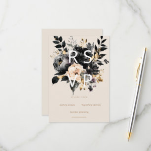 Watercolor White Black Gold Floral RSVP Card