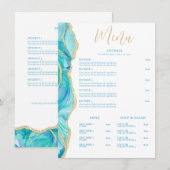 Watercolor White Blue Agate Restaurant Dellago Menükarte (Vorne/Hinten)