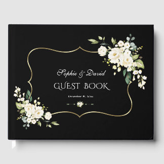 Watercolor White Blume Green Gold Black Wedding Gästebuch