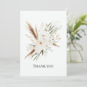 Watercolor White Bohemian Floral Boho Wedding Dankeskarte (Stehend Vorderseite)