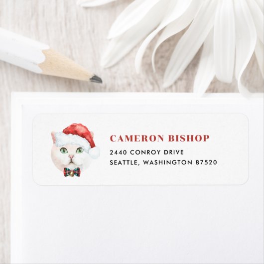 Watercolor White British Shorthair Cat Weihnachten (Insitu)