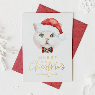 Watercolor White British Shorthair Cat Weihnachten Folien Feiertagskarte