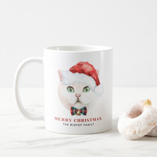 Watercolor White British Shorthair Cat Weihnachten Kaffeetasse (Mit Donut)