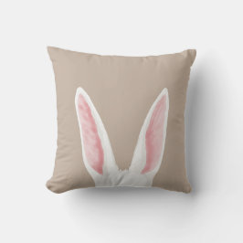 Watercolor White Bunny Ears On Beige Easter Kissen